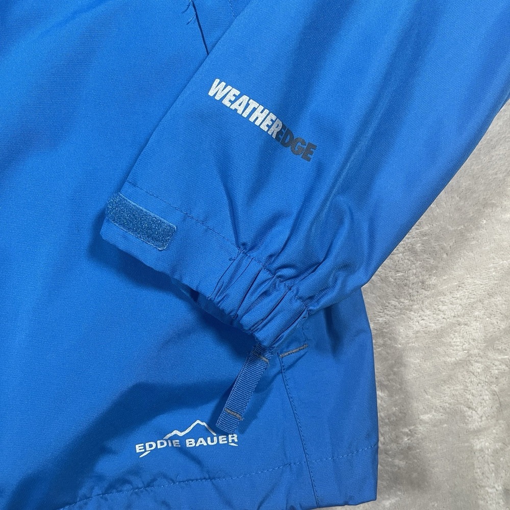 Eddie Bauer WeatherEdge Hooded Waterproof Rain Coat Jacket Mens Medium Blue - Picture 4 of 8